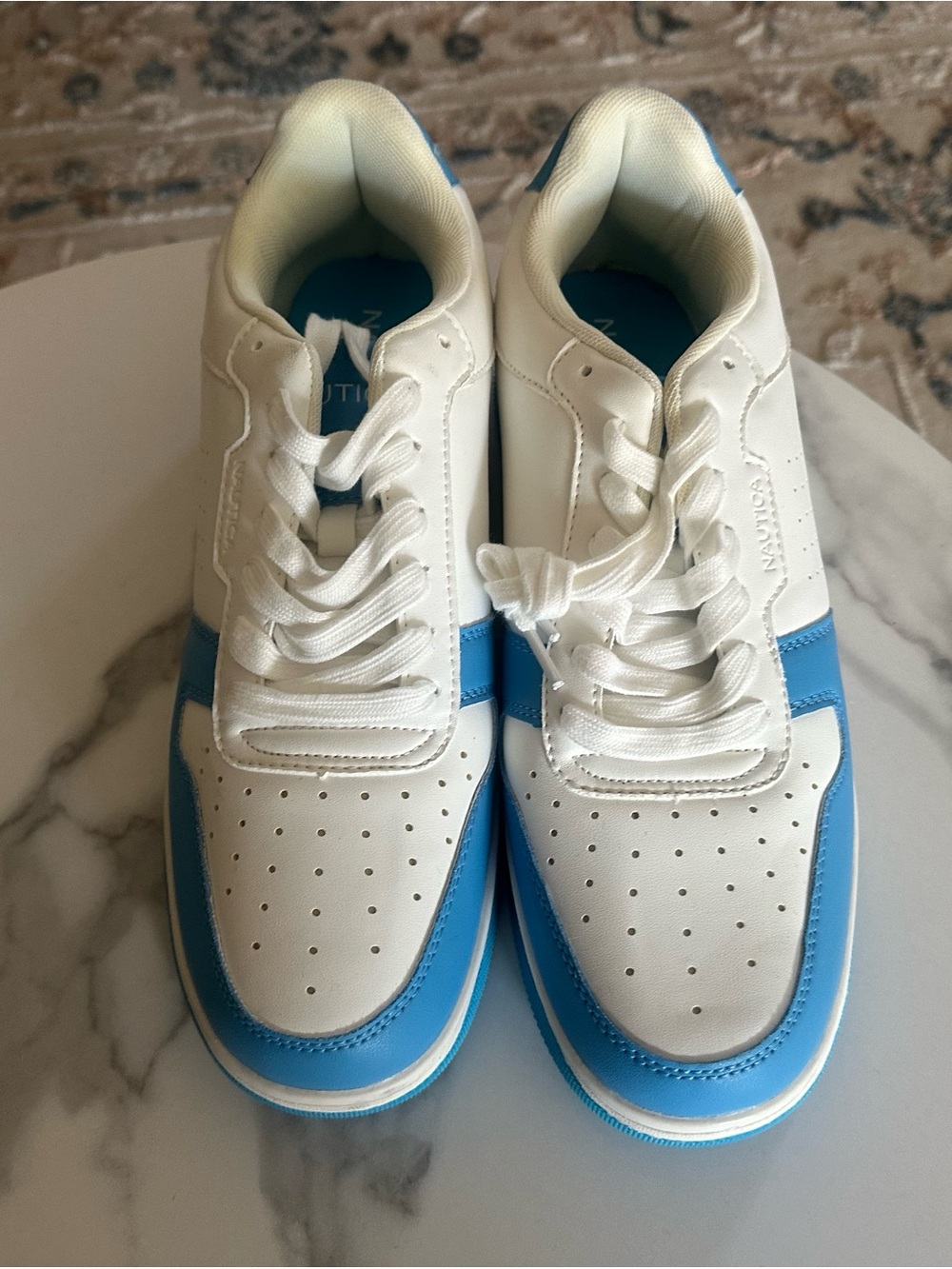 White & Blue Low-Top Sneakers